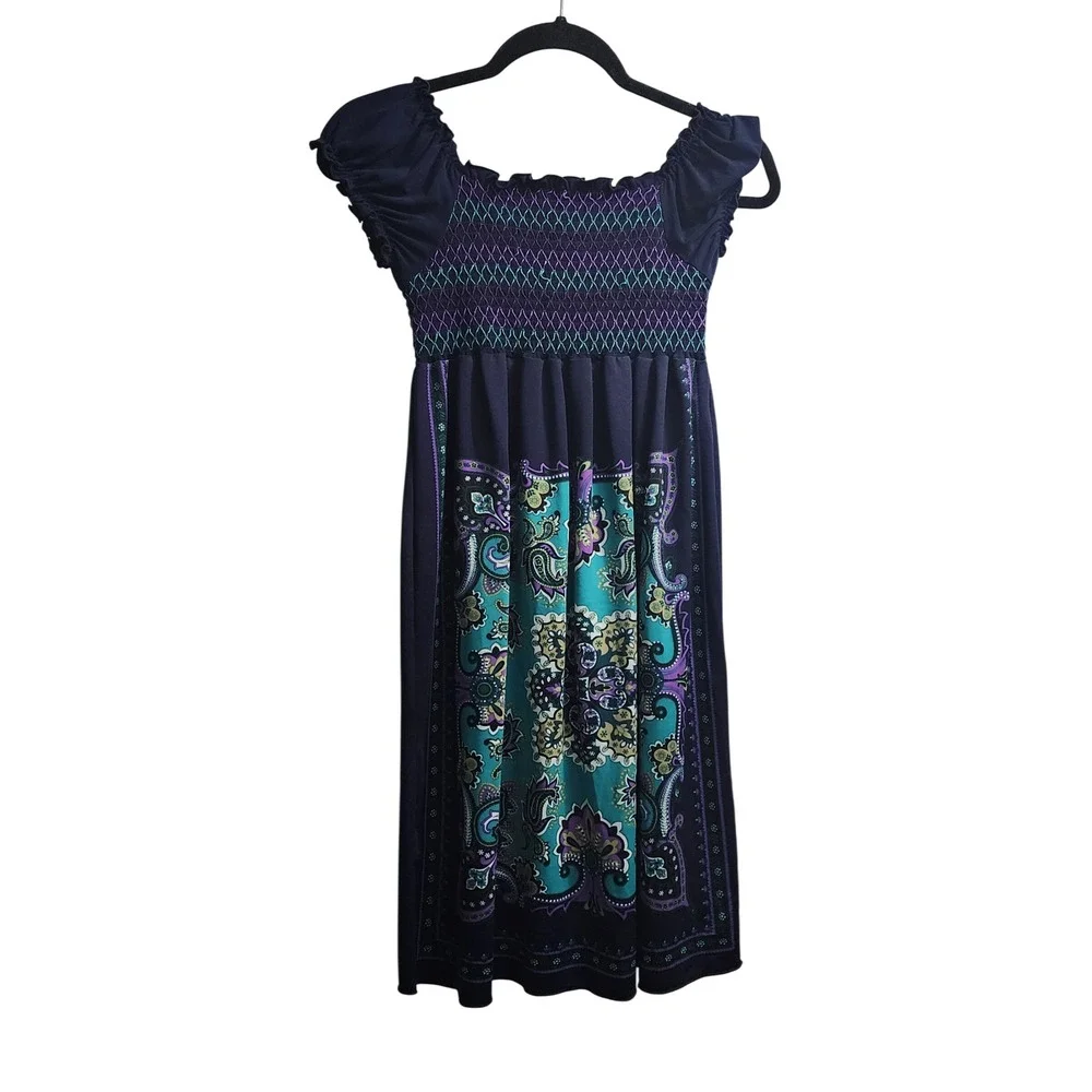 Speechless Kids Girls Navy Blue Paisley Smocked Empire Waist Maxi Dress Size 14‎
